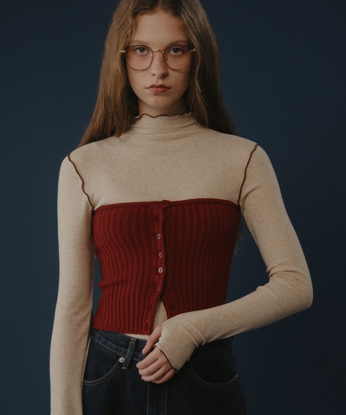 유라고(URAGO) Button ribbed tube top