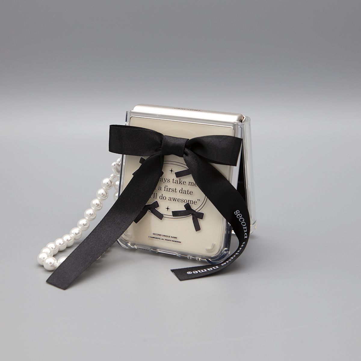 세컨드유니크네임(SECOND UNIQUE NAME) SUN CASE CLEAR BALLET RIBBON BLACK (Z FLIP)