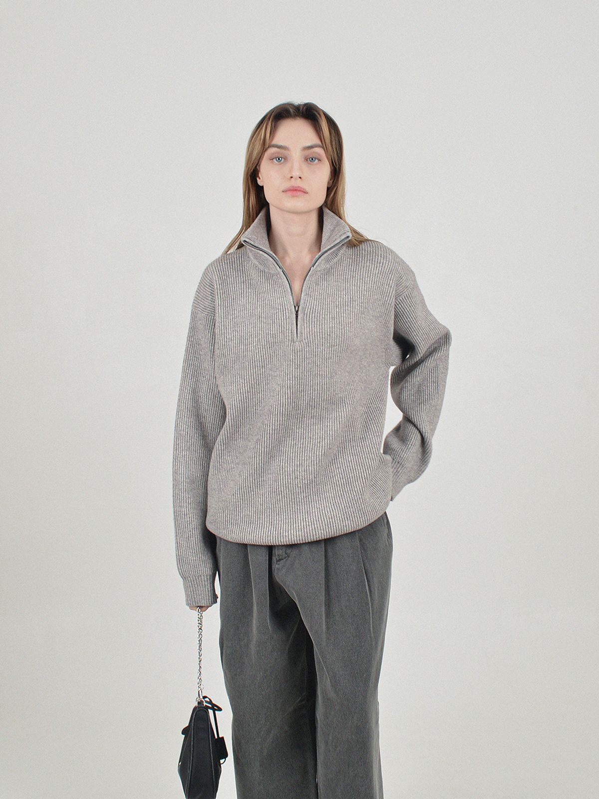 챈세스노이(CHANCE'S NOI) Modal Knit Half Zip-up (Gray)