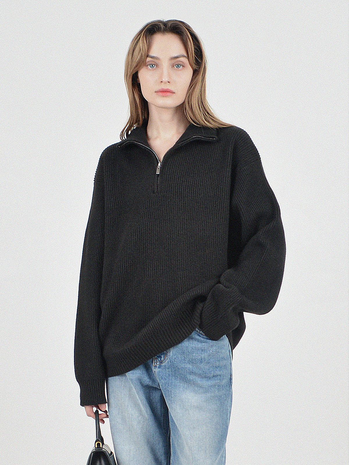 챈세스노이(CHANCE'S NOI) Modal Knit Half Zip-up (Black)