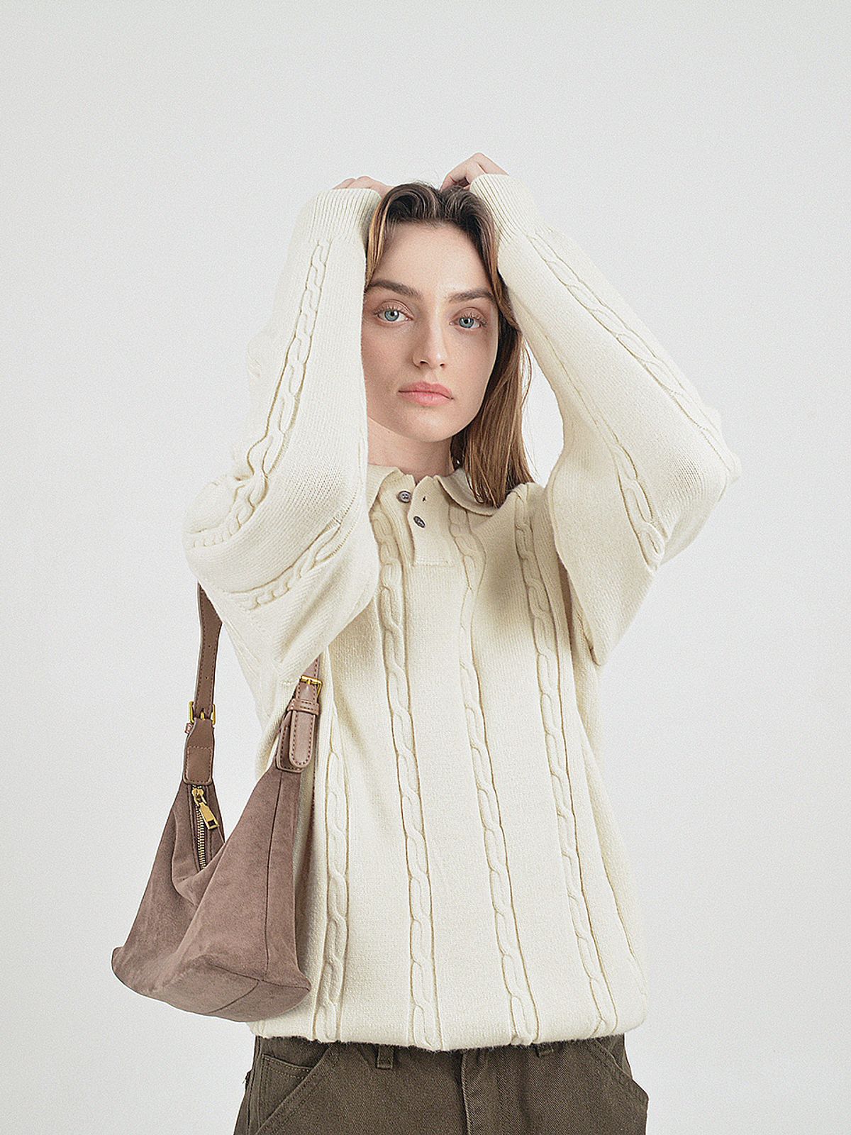 챈세스노이(CHANCE'S NOI) Modal Cable Collar Knit (Cream)