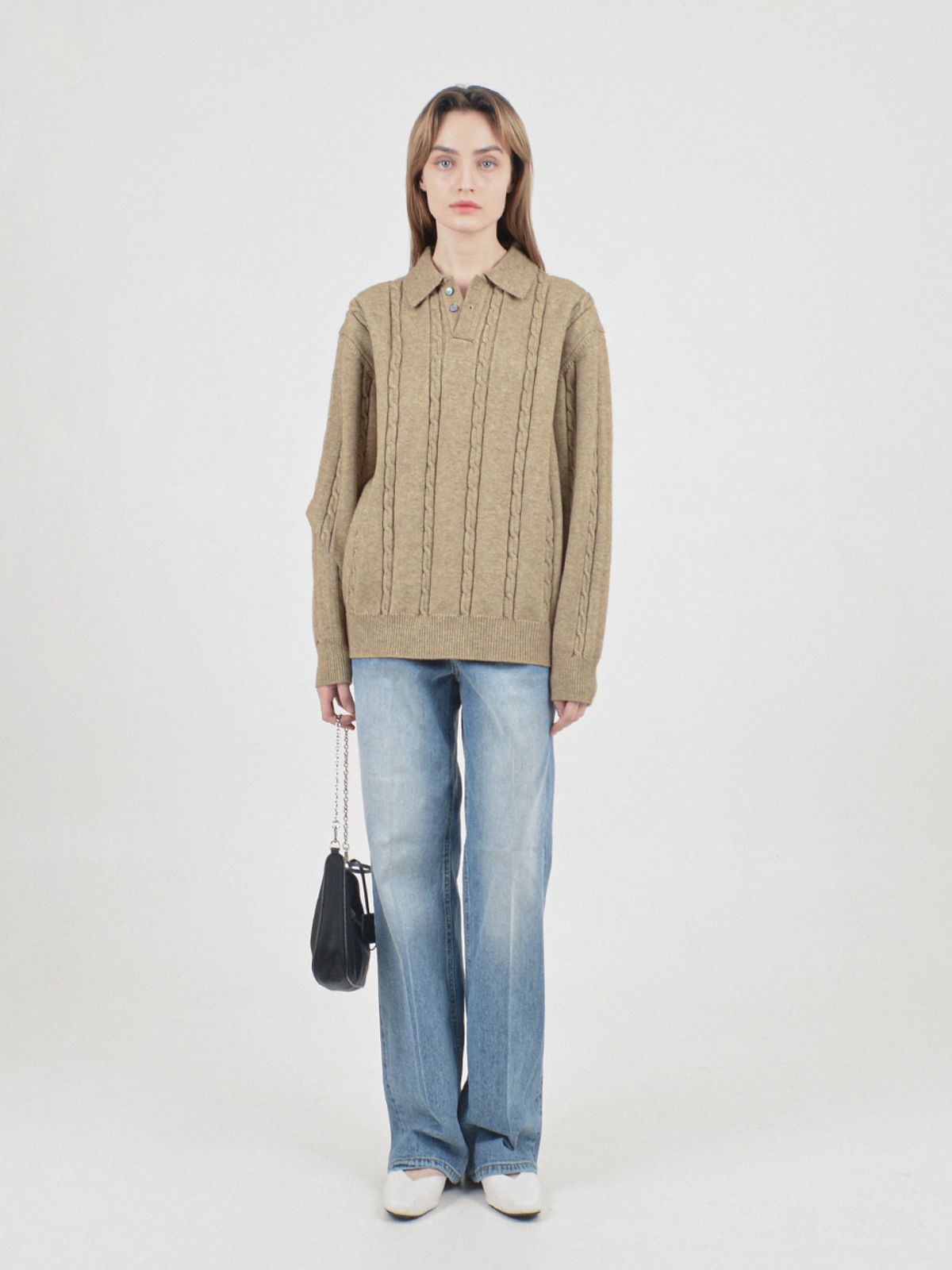 챈세스노이(CHANCE'S NOI) Modal Cable Collar Knit (Oatmeal)