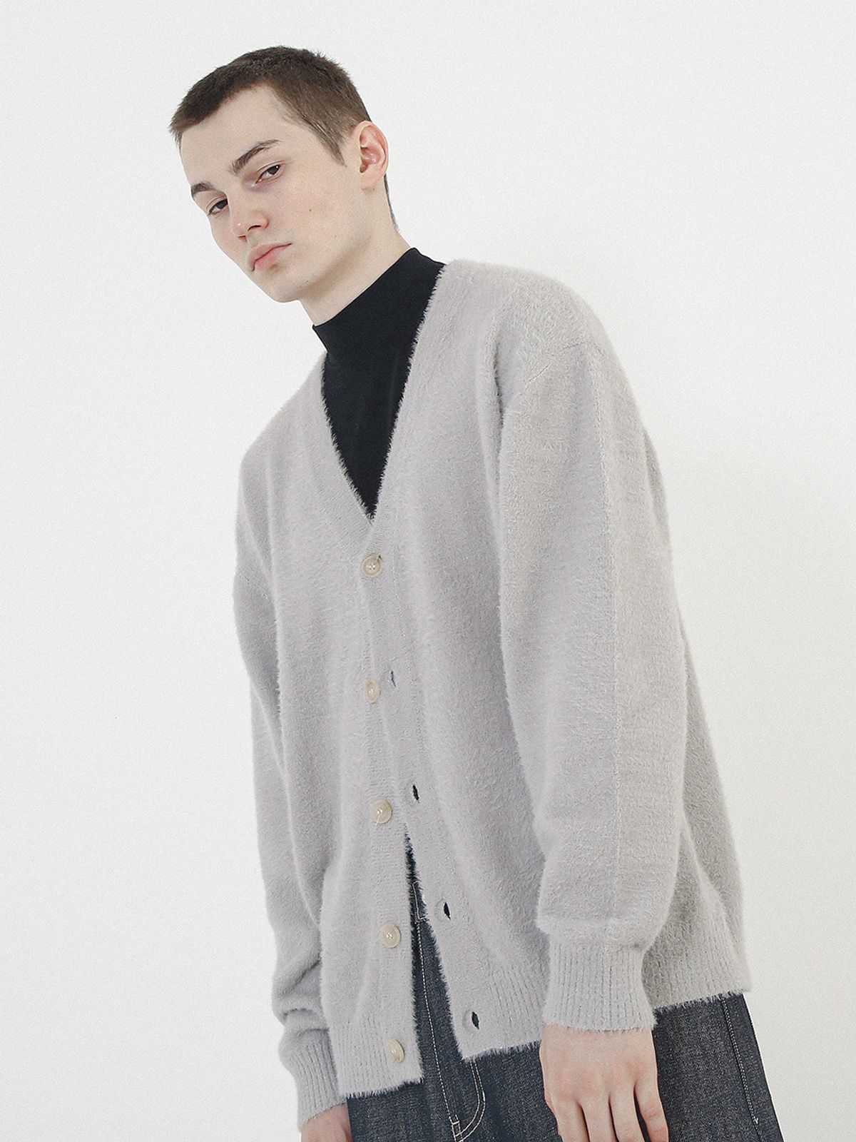 챈세스노이(CHANCE'S NOI) Boocle Angora Cardigan (Gray)