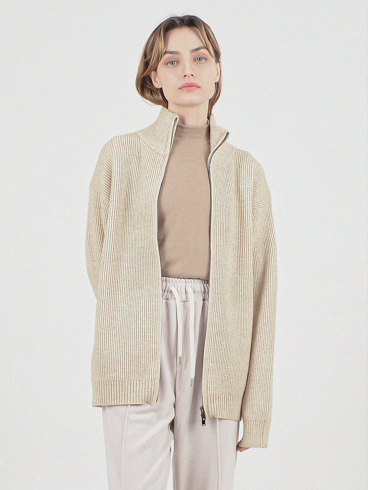 챈세스노이(CHANCE'S NOI) Modal Knit Zip-up Cardigan (Oatmeal)