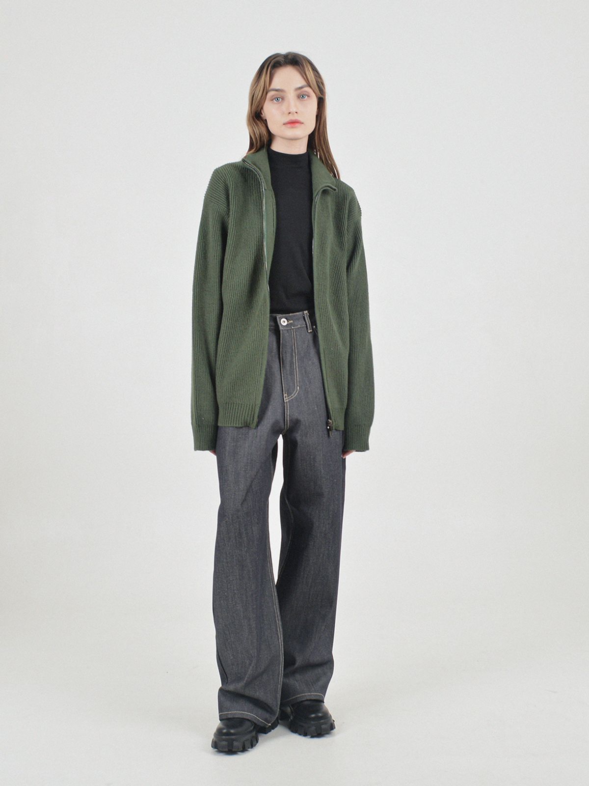 챈세스노이(CHANCE'S NOI) Modal Knit Zip-up Cardigan (Green)