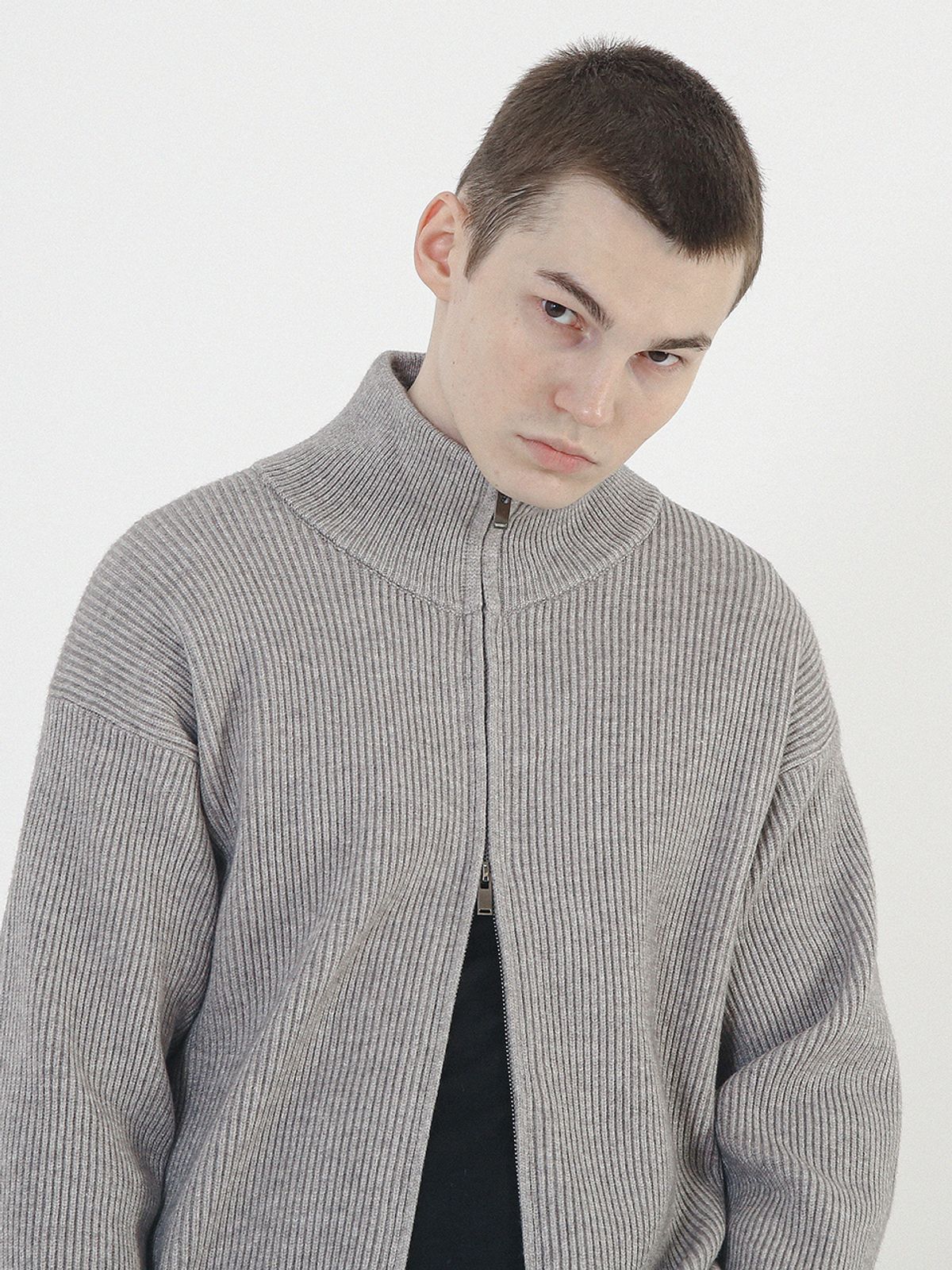 챈세스노이(CHANCE'S NOI) Modal Knit Zip-up Cardigan (Gray)