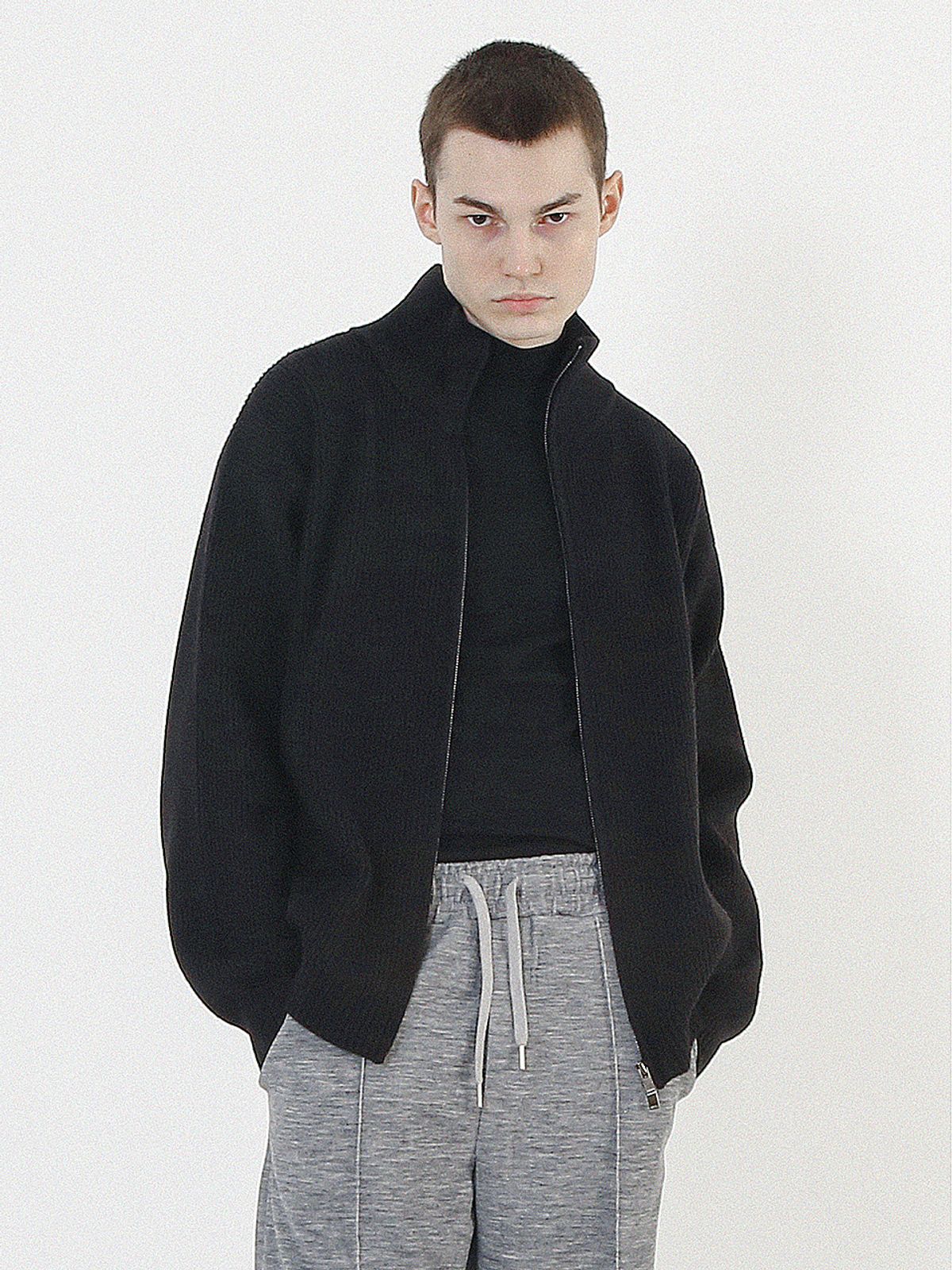 챈세스노이(CHANCE'S NOI) Modal Knit Zip-up Cardigan (Black)