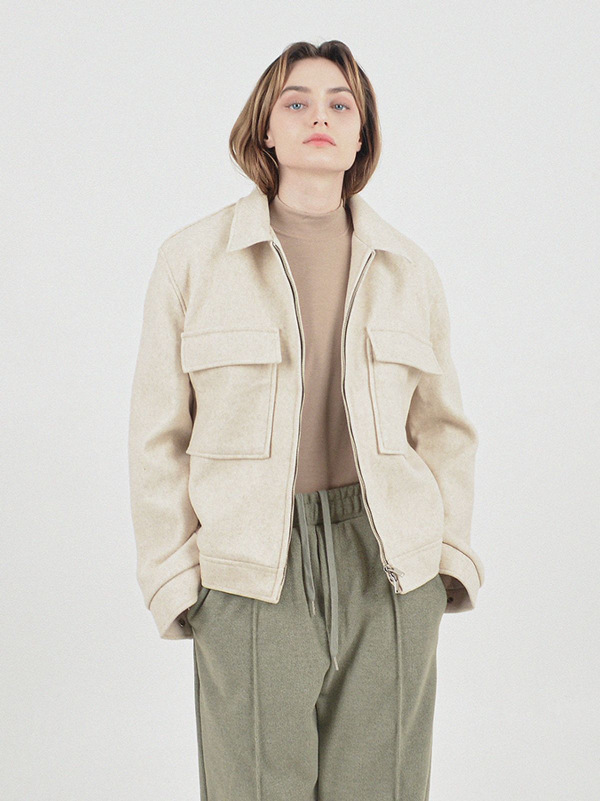챈세스노이(CHANCE'S NOI) Chester Wool Trucker Jacket (Ivory)