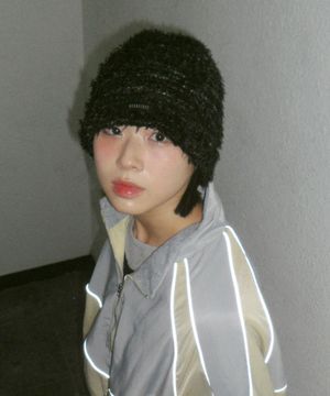 헤어리 니트 비니모자_블랙