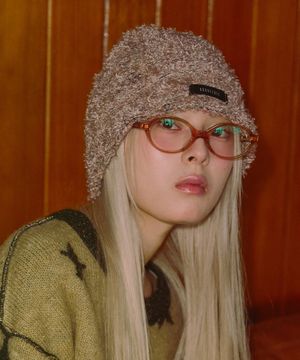 헤어리 니트 비니모자_베이지