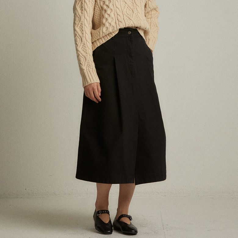 A-line slit denim skirt (black)