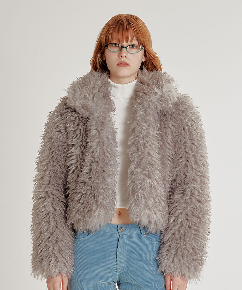 MUSINSA公式 | CRANK Two-tone heavy fur jacket_gray