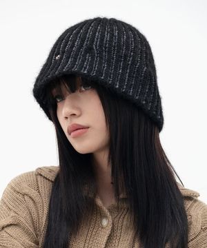 울 뱃지 니트 버킷햇_블랙