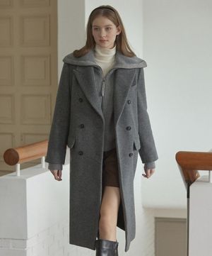 Wool Blend Double Coat - Charcoal