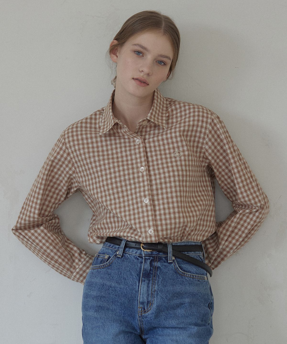 논로컬(NONLOCAL) French Check Shirt - Beige