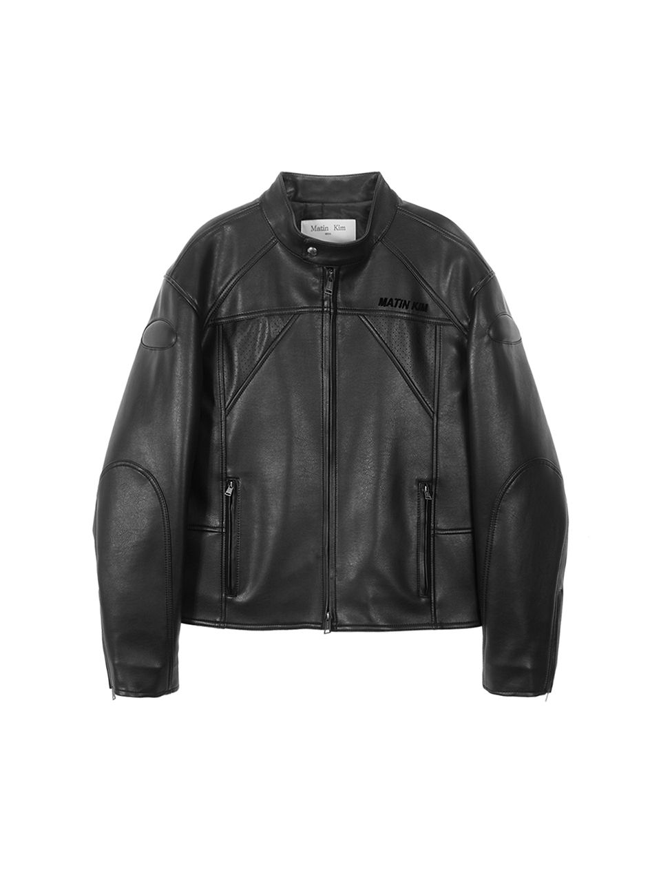 MUSINSA | MATIN KIM FAUX LEATHER BIKER QUILTING JACKET IN BLACK