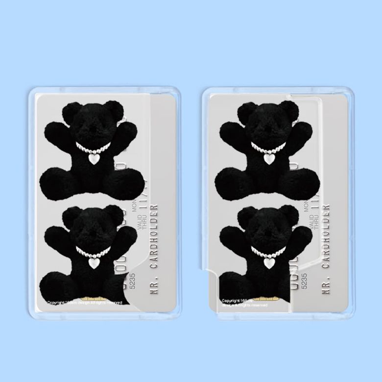 카드수납 2장 아이폰 맥세이프 투명 카드지갑 케이스 블랙 베어