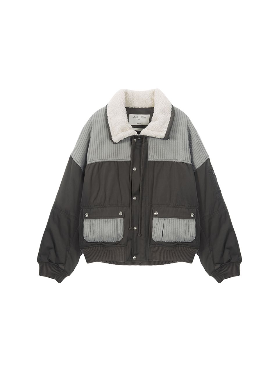 MUSINSA公式 | MATIN KIM KNIT MIXED FLIGHT JUMPER IN CHARCOAL