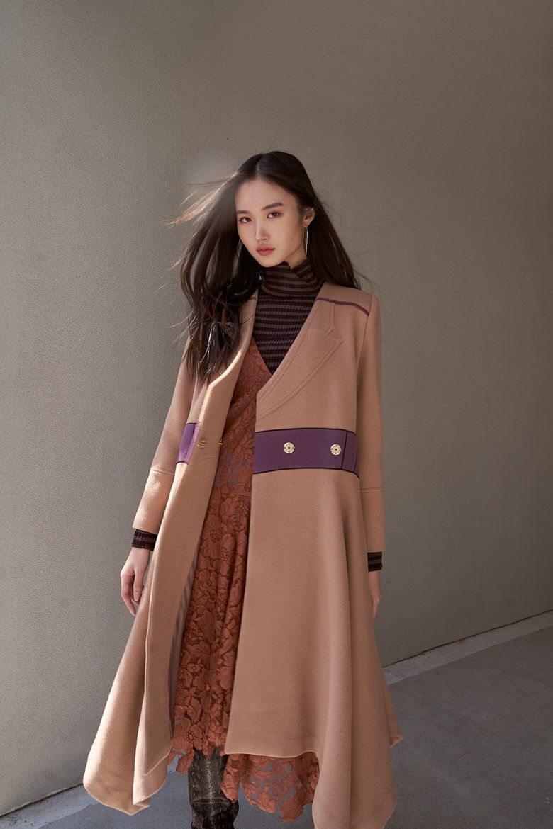 노카라 배색 언밸런스 롱 코트