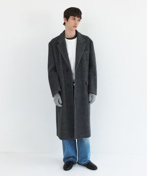 STRAP POCKET WOOL DOUBLE COAT - DARK GREY