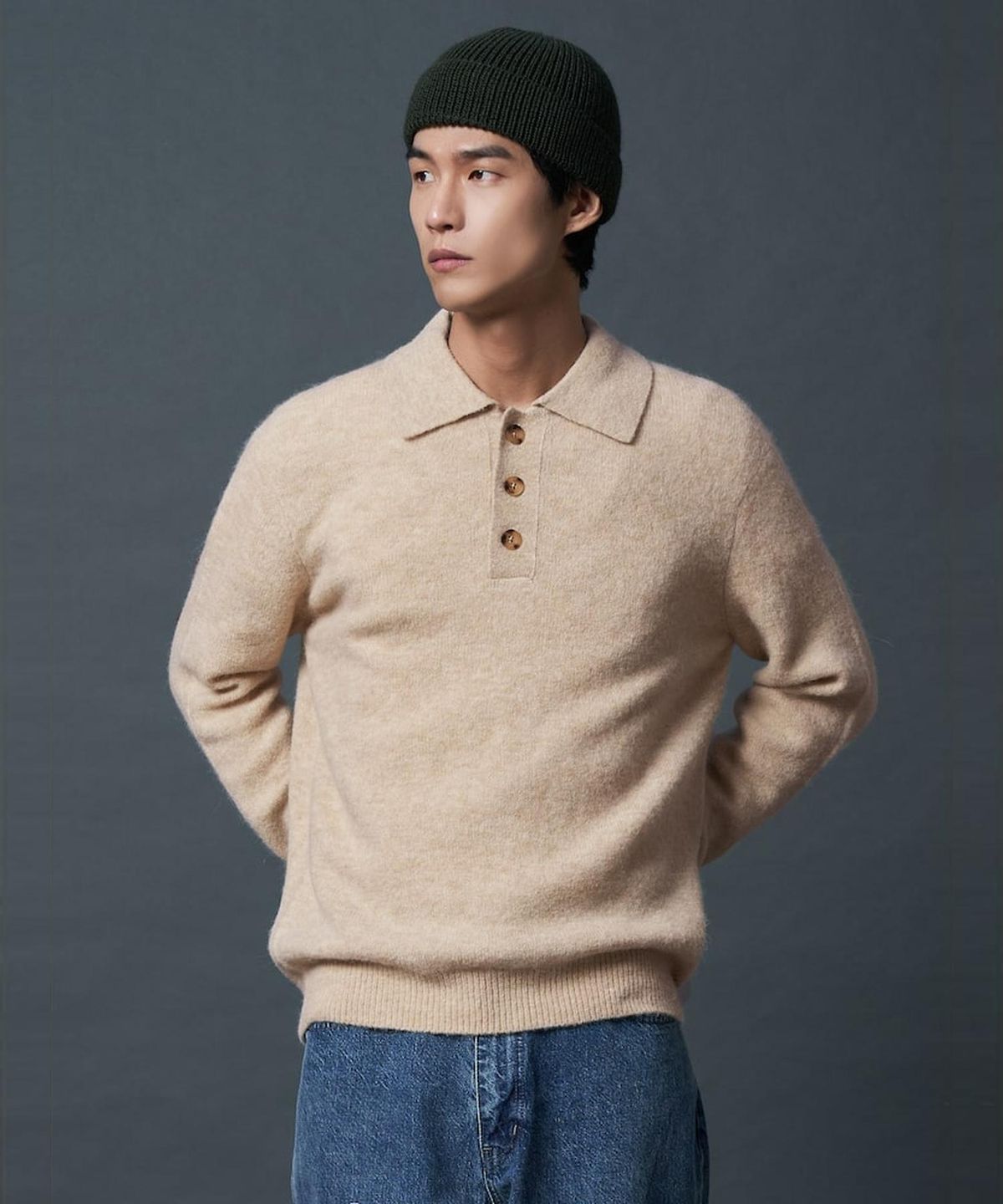 시프트지(SHIFT.G) Wool Blended Fancy Yarn Polo Neck Sweate  Beige