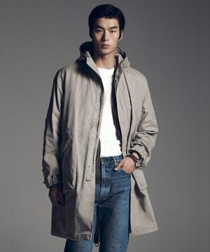 Cotton Blended Shutter Long Parka  Beige