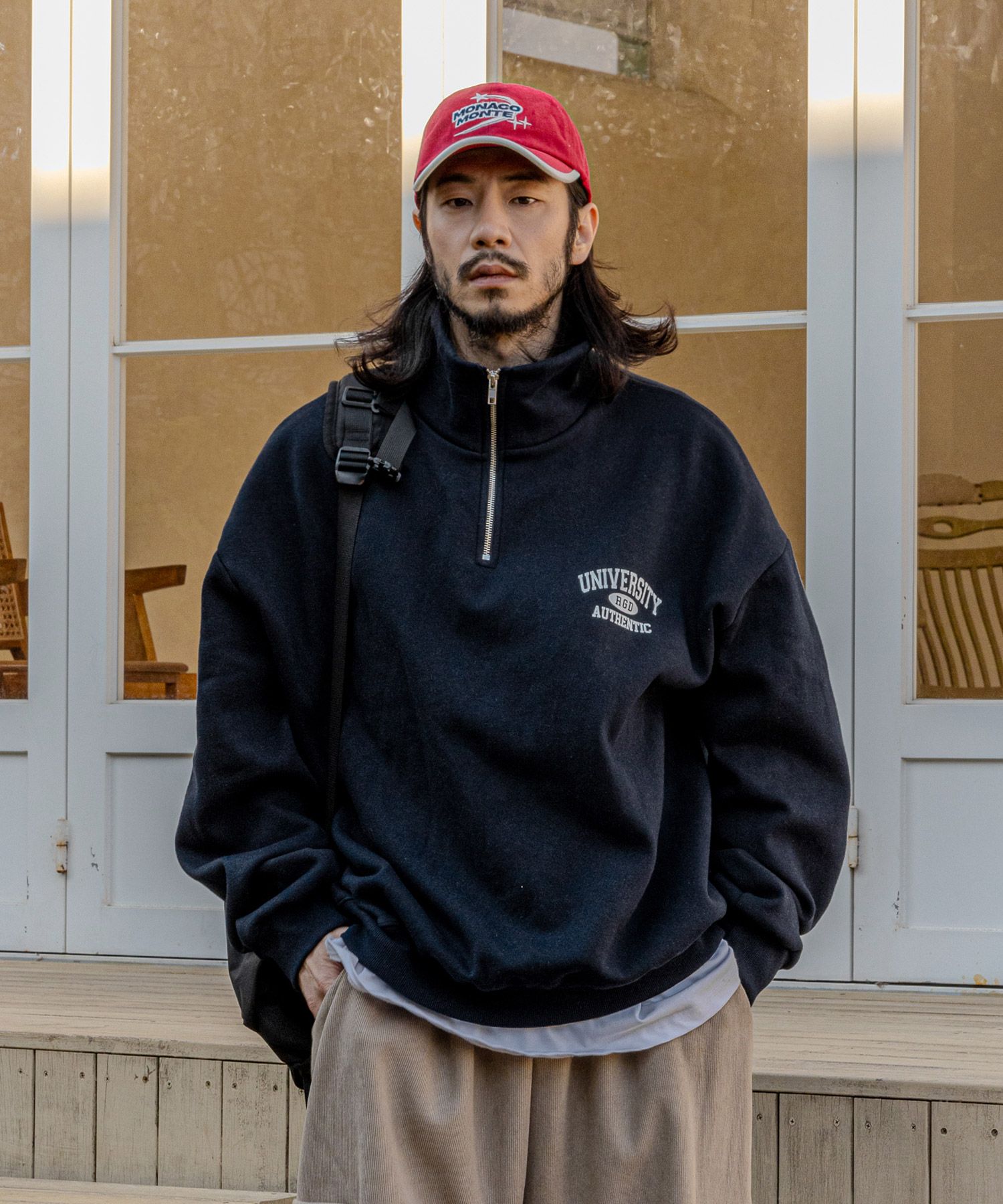 MUSINSA公式 | RUGGED HOUSE ユニバーシティ ハーフジップ Tシャツ