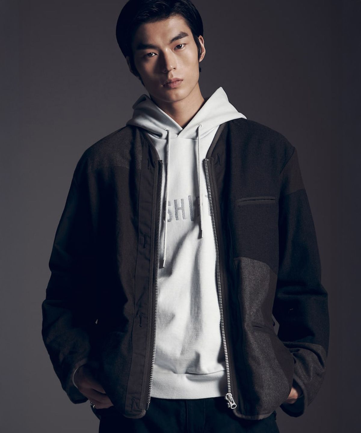 시프트지(SHIFT.G) Cotton Logo Point Overfit Hoodie  Light grey