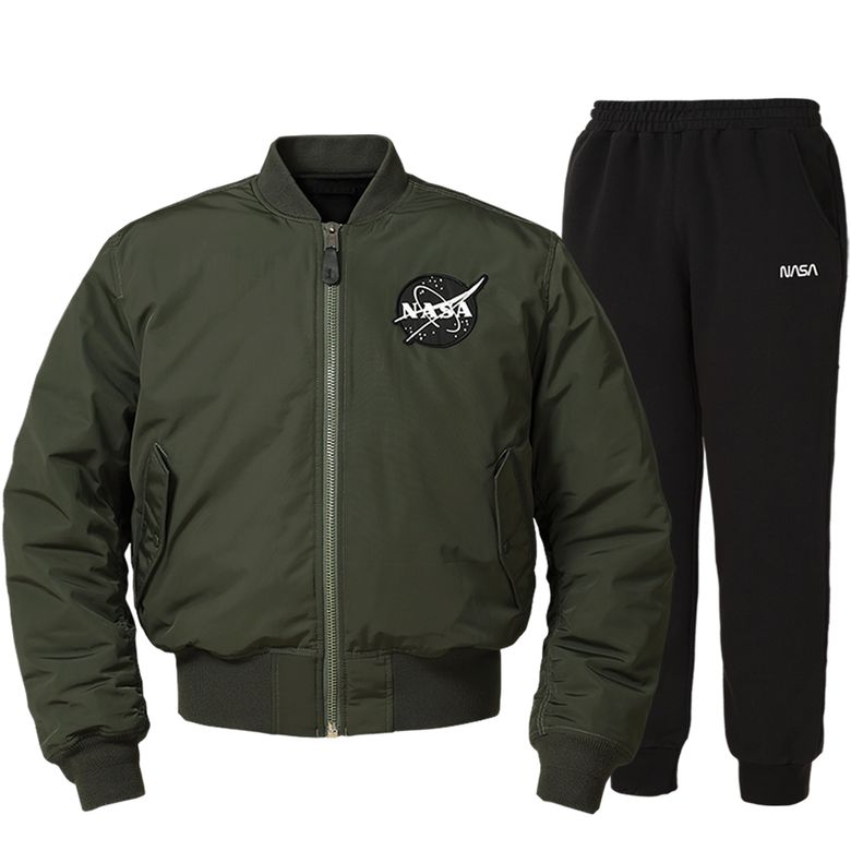 NASA 나사 남녀공용 양면 항공패딩점퍼+면 조거팬츠 상하세트 [카키+블랙]