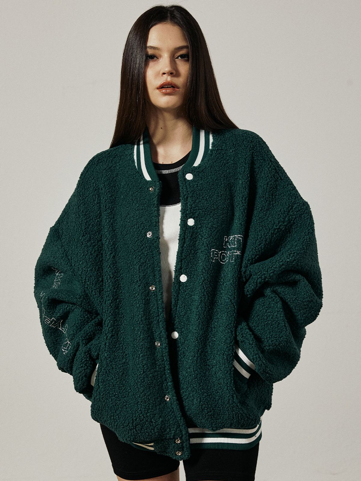 키티포터리(KITTY POTTERY) POLICE BARSITY JACKET [GREEN]
