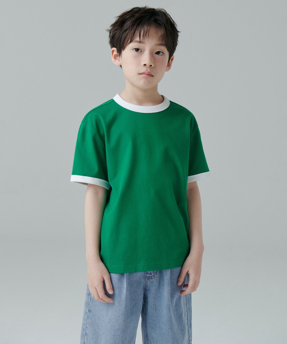 무신사 스탠다드 키즈(MUSINSA STANDARD KIDS) 릴렉스드 링거 티셔츠 [아이리시 그린]