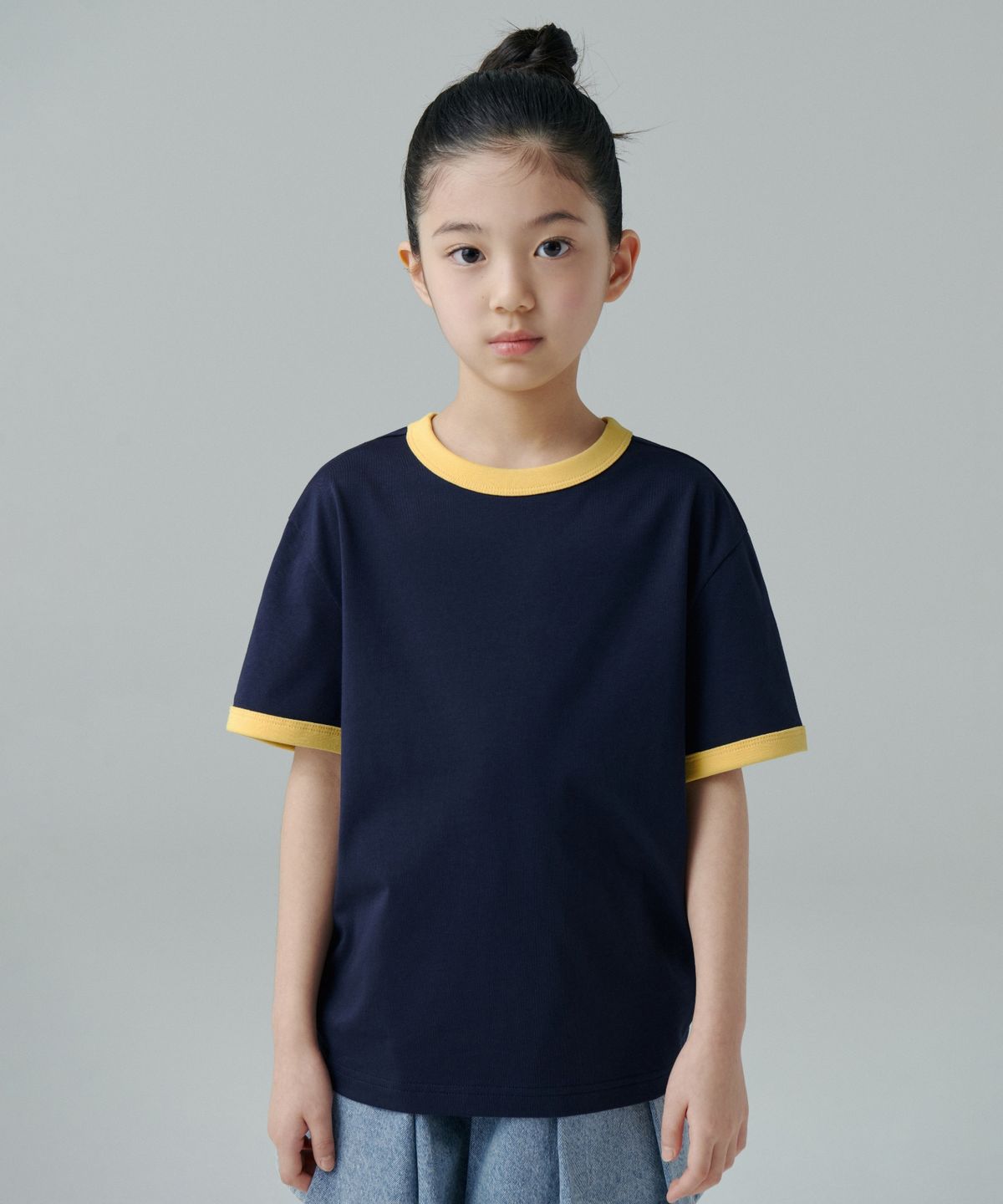 무신사 스탠다드 키즈(MUSINSA STANDARD KIDS) 릴렉스드 링거 티셔츠 [네이비]