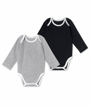 베이비 링거 바디수트 2팩  [블랙/멜란지 그레이]