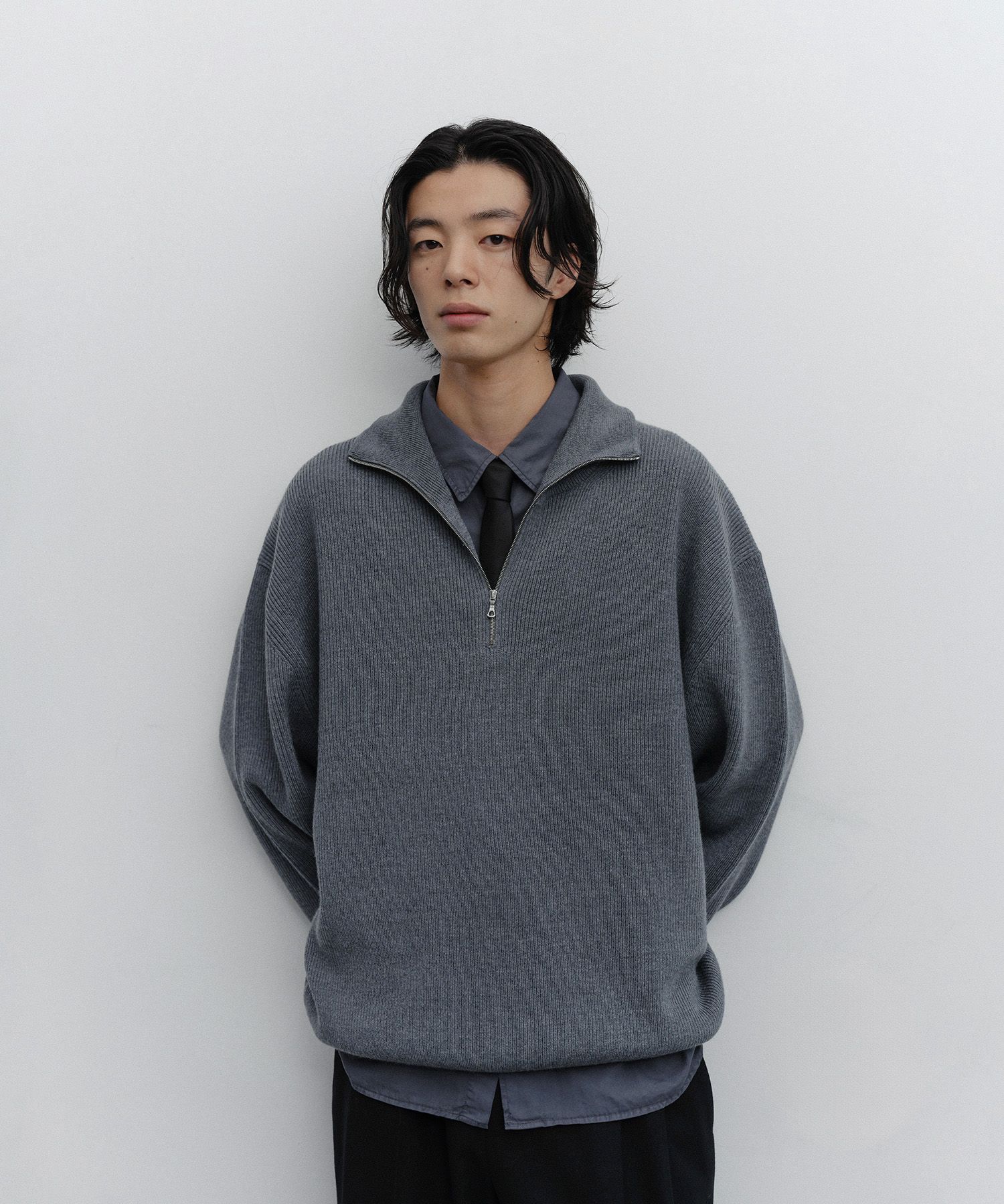 MUSINSA公式 | ANOTHER OFFICE Volume Half Zip-up Knit (Pebble)