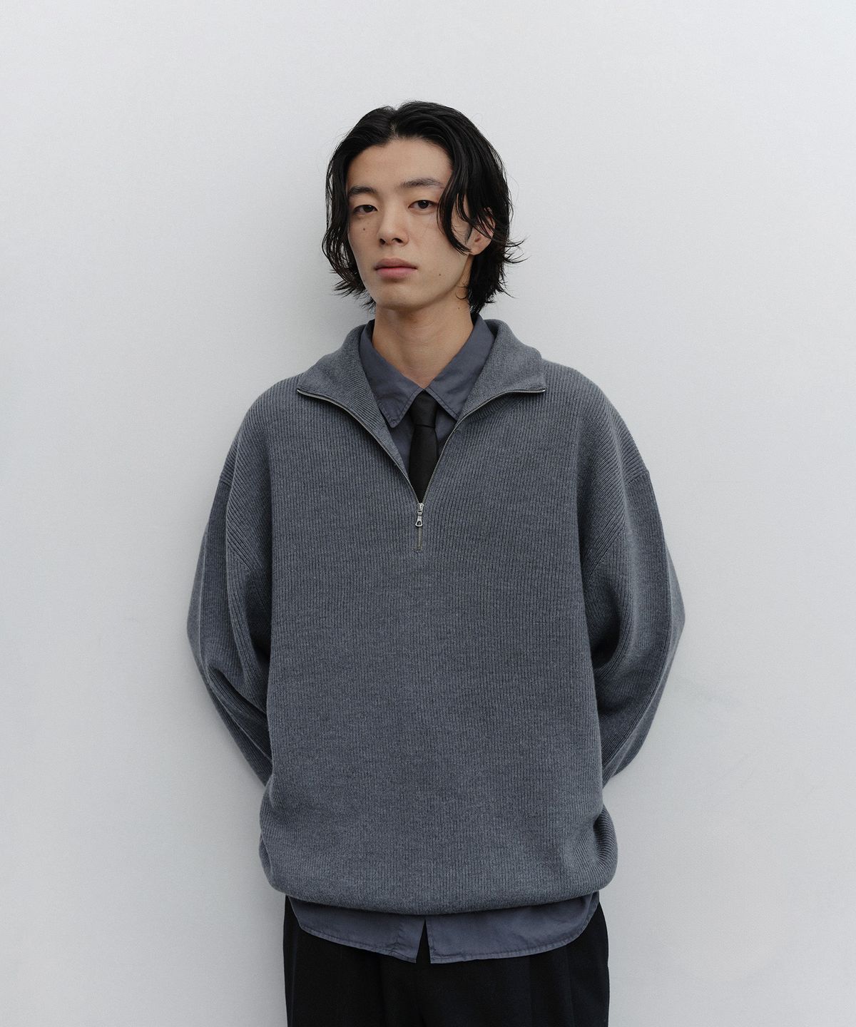 어나더 오피스(ANOTHER OFFICE) Volume Half Zip-up Knit (Pebble)