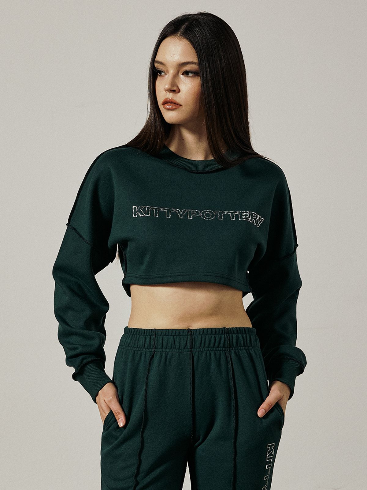 키티포터리(KITTY POTTERY) STITCH LOGO SWEAT SHIRTS [GREEN]