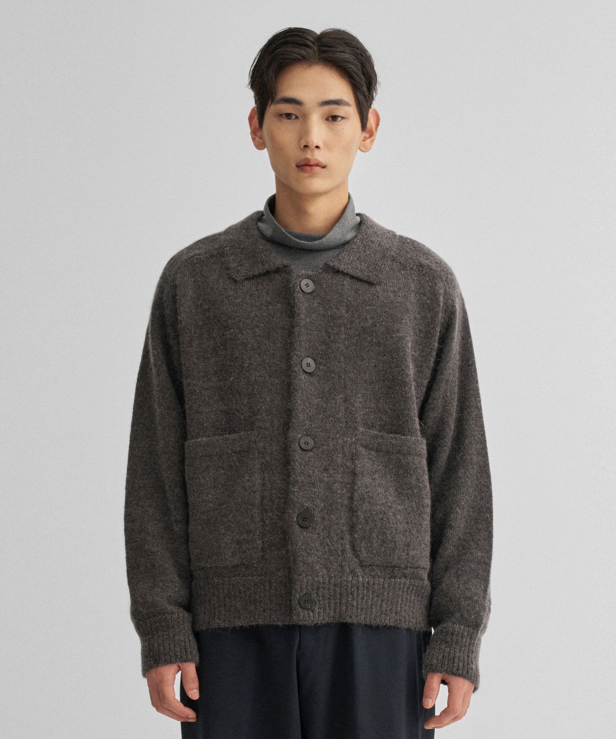 어나더 오피스(ANOTHER OFFICE) Kurt Mohair Cardigan (Charcoal)