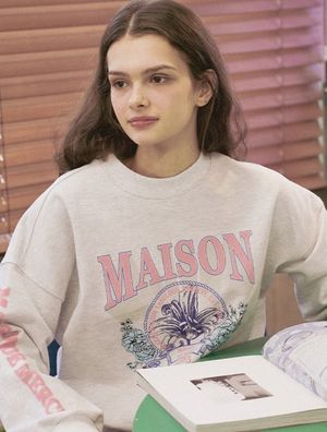 우먼즈 크롭 플레어 트로피컬 유니버시티 헤비테리 맨투맨 애쉬그레이(FCD3TS713W)