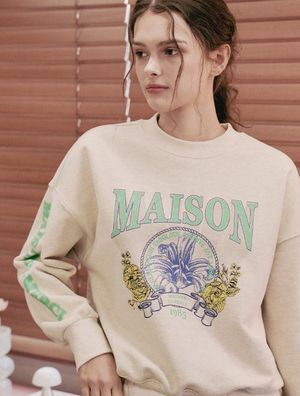 우먼즈 크롭 플레어 트로피컬 유니버시티 헤비테리 맨투맨 오트밀(FCD3TS713W)