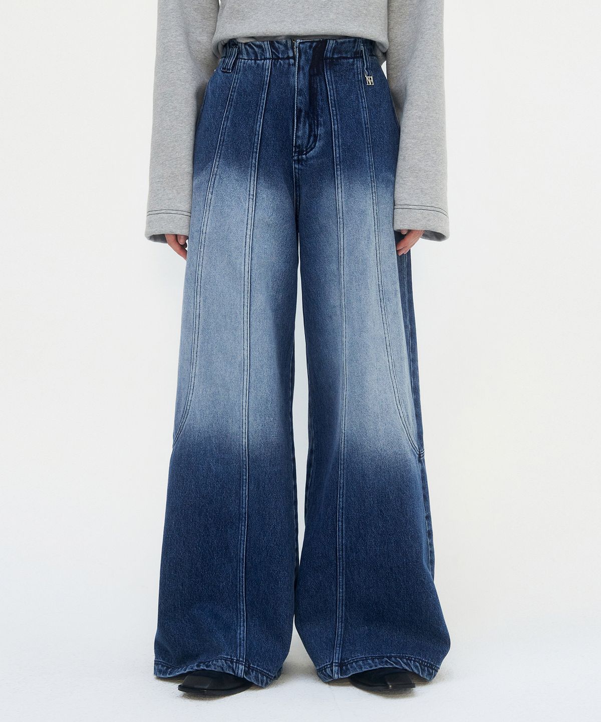 트리밍버드(TREEMINGBIRD) Curved Pocket Cut Denim Pants [ Blue ]
