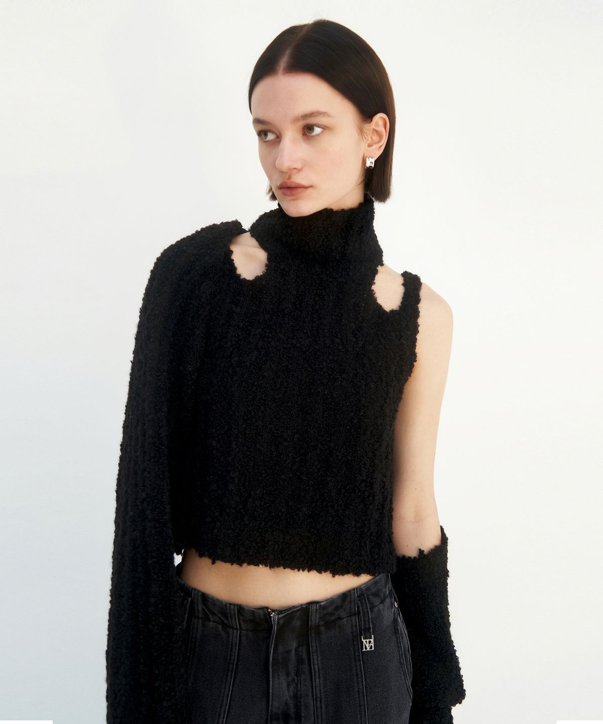 트리밍버드(TREEMINGBIRD) Shoulder Cutouts Knit Set-up Bolero&Sleeveless [ Black ]
