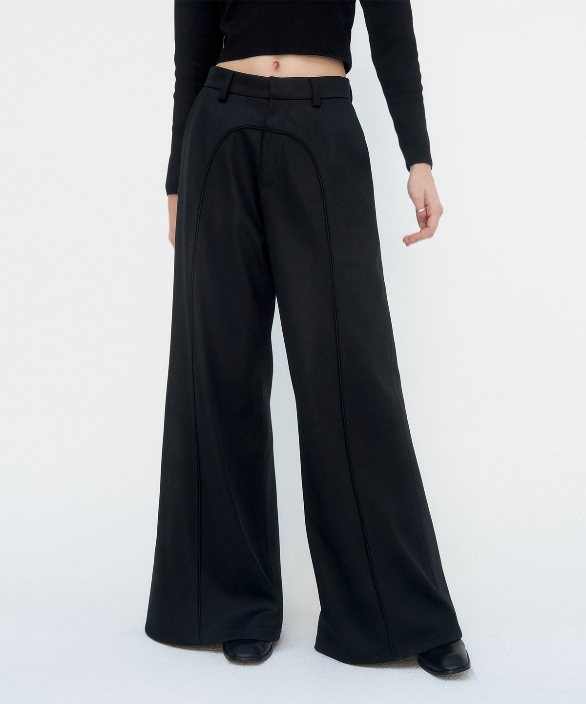 트리밍버드(TREEMINGBIRD) Suede Piping Classic Set-up Pants [ Black ]