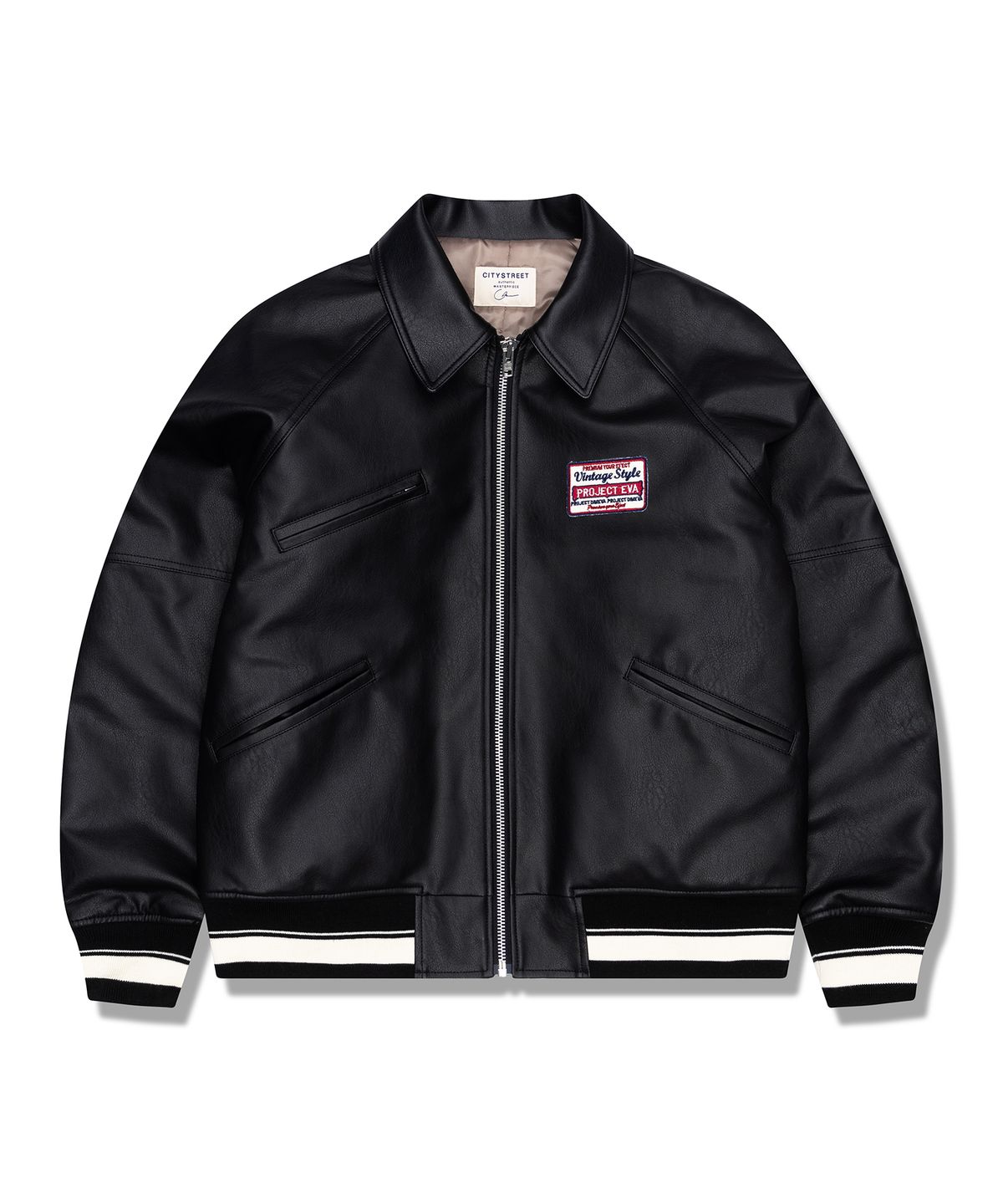 시티스트리트(CITY STREET) VEGAN LEATHER PADED JACKET VINTAGE - BLACK
