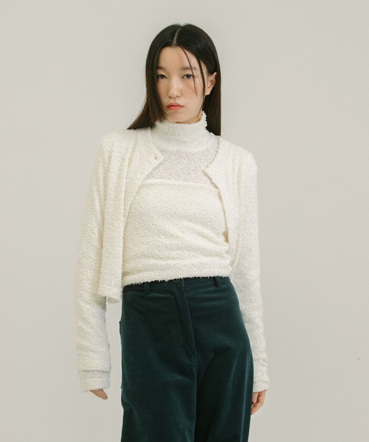네벨에브리웨어(NEBELEVERYWEAR) (Set) Boucle Cardigan + Top (3 Color)