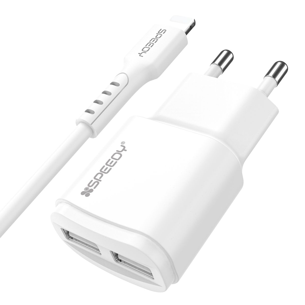 스피디(SPEEDY) 2포트 5V 2A 저전력 저속 USB 멀티 충전기(+8핀 케이블)