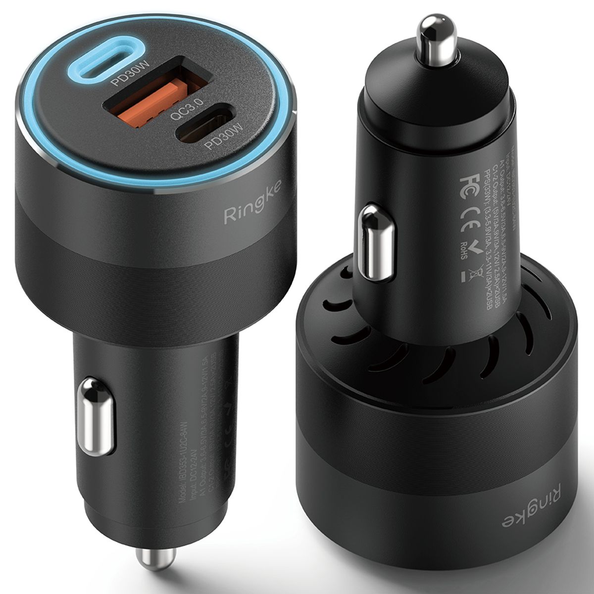 링케(RINGKE) 84W 3포트 차량용 듀얼 초고속 충전기 PD PPS USB C타입 퀵차지4.0+