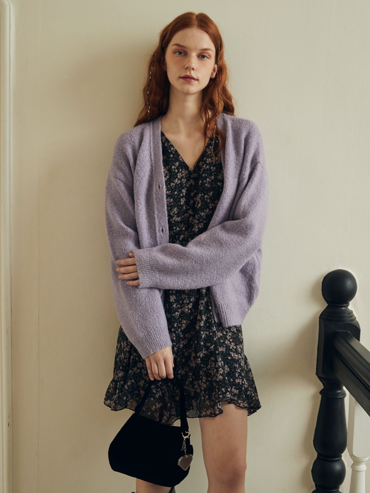 오앨(OUEL) MOHAIR WOOL BAMBI CARDIGAN_LIGHT VIOLET