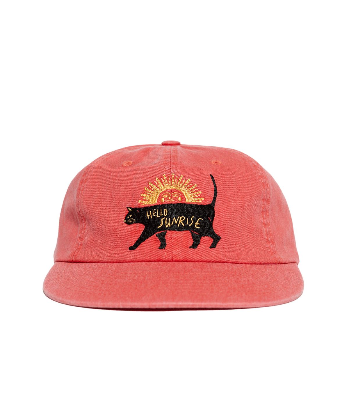 헬로 선라이즈(HELLO SUNRISE) Washed Sunrise Cat Logo 6Panel Cap (Scarlet Orange)