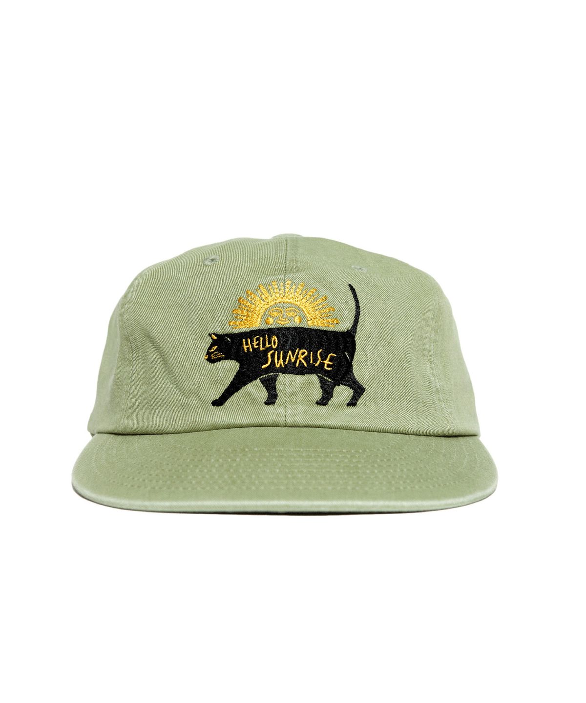 헬로 선라이즈(HELLO SUNRISE) Washed Sunrise Cat Logo 6Panel Cap (Olive Green)