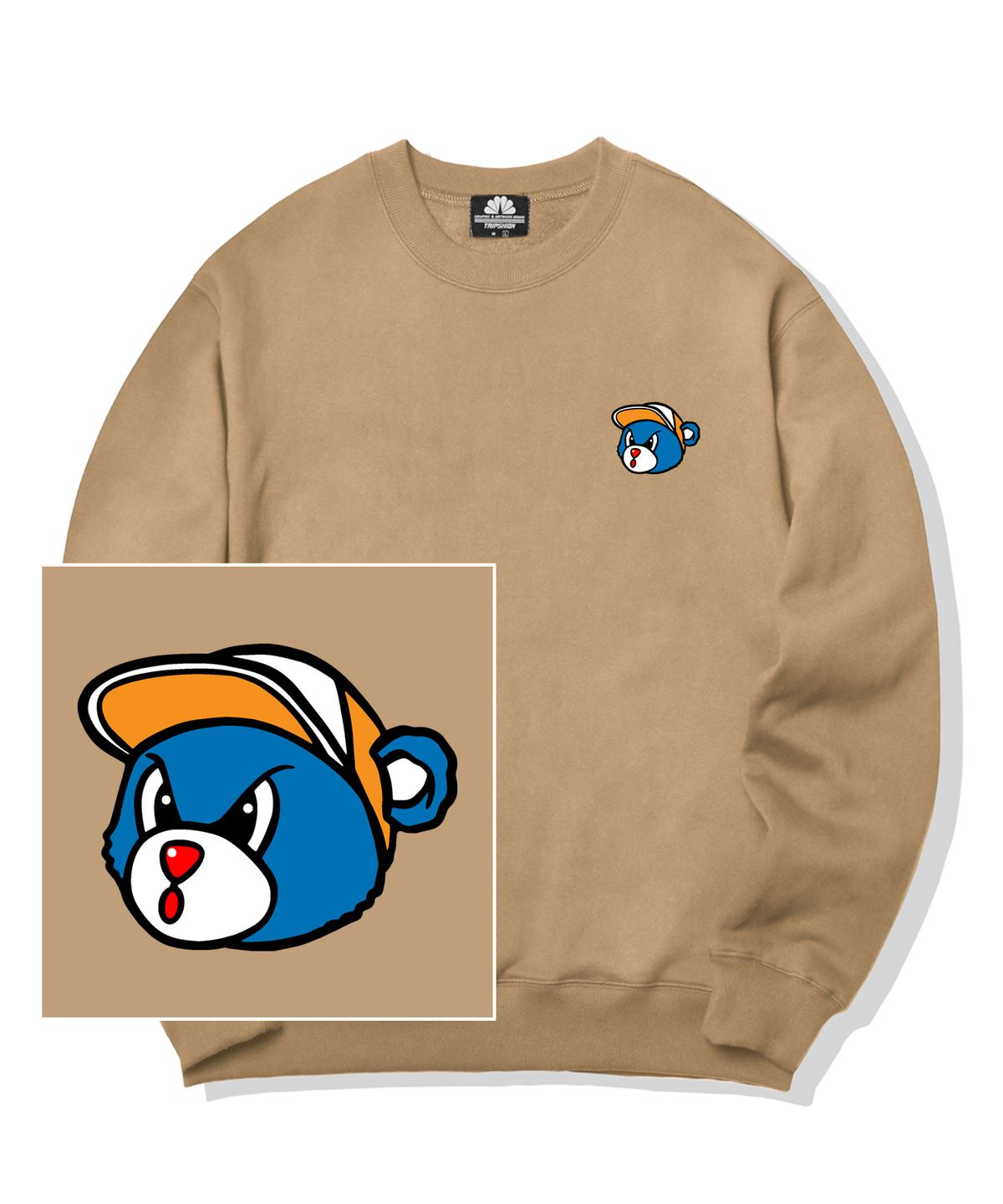 트립션(TRIPSHION) BLUE BEAR LOGO 크루넥 - 베이지